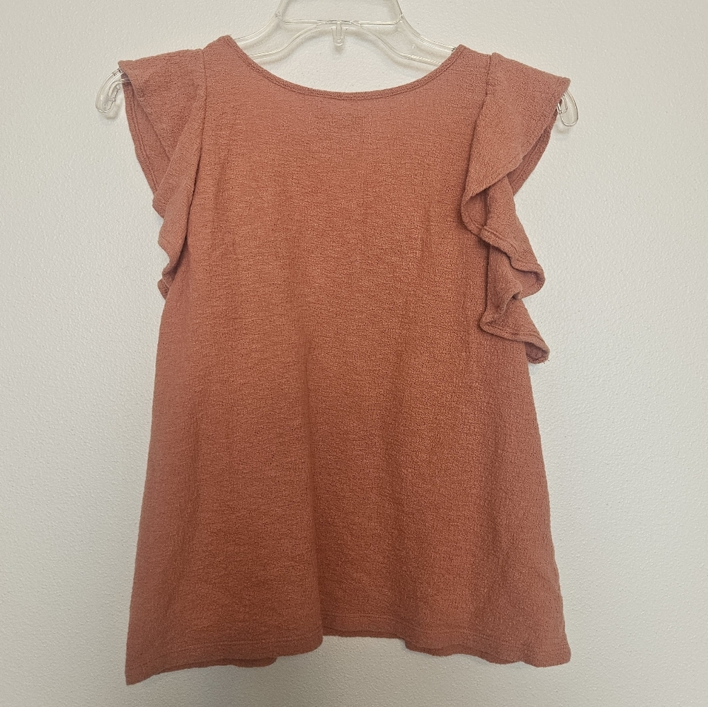 Madewell Texture & Thread Rust Ruffle Top Small - Picture 4 of 5